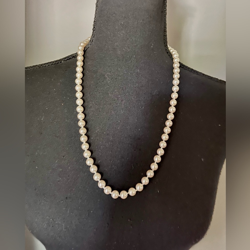 Faux Pearls Necklace Signed Japan on Clasp